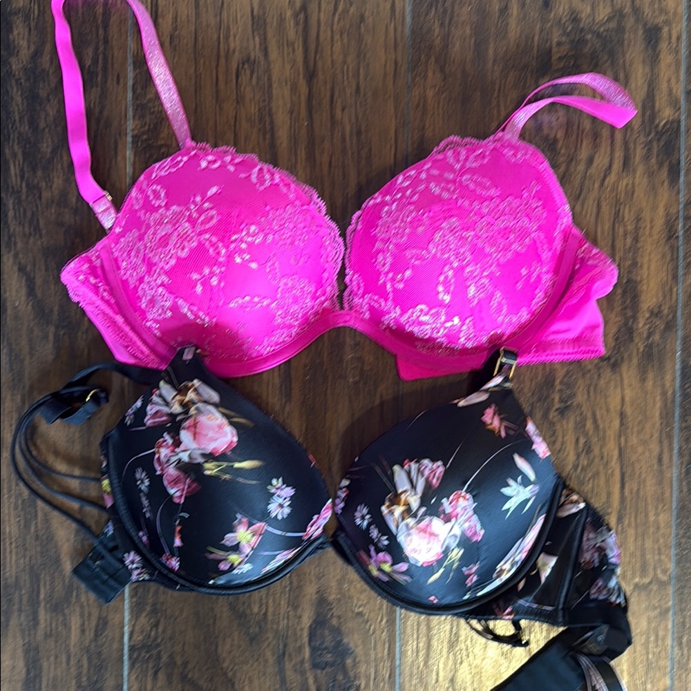 Floral Lace Women's Intimates Set - Pink and Black